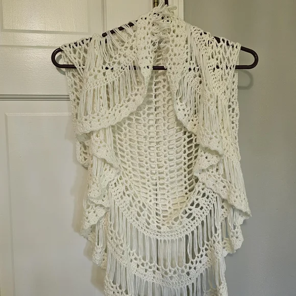 Mystree Ivory Crochet Vest with Fringe - Picture 1 of 2